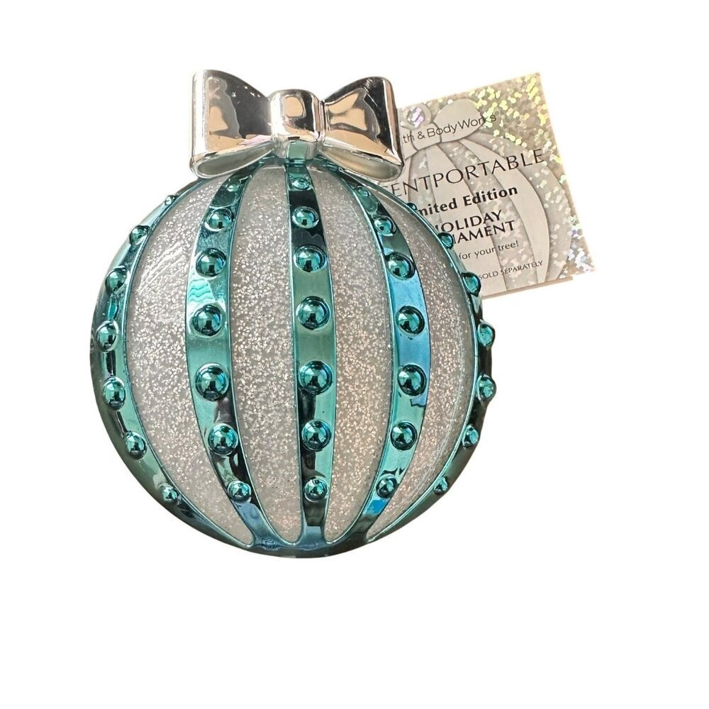 Bath & Body Works Blue Holiday Ornament Silver Bow Air Freshener Scentportable - Picture 1 of 6